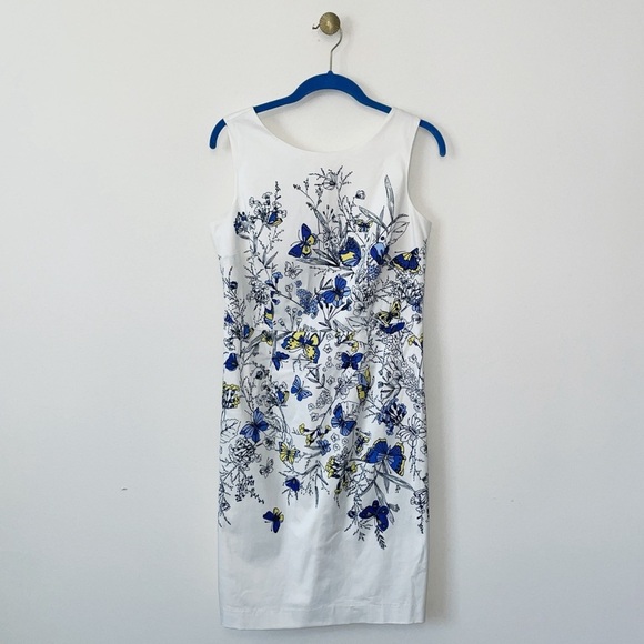 NWT Talbots Butterfly Spring Sateen Sheath Dress Cerulean Yellow White Size 4 P - Picture 6 of 9